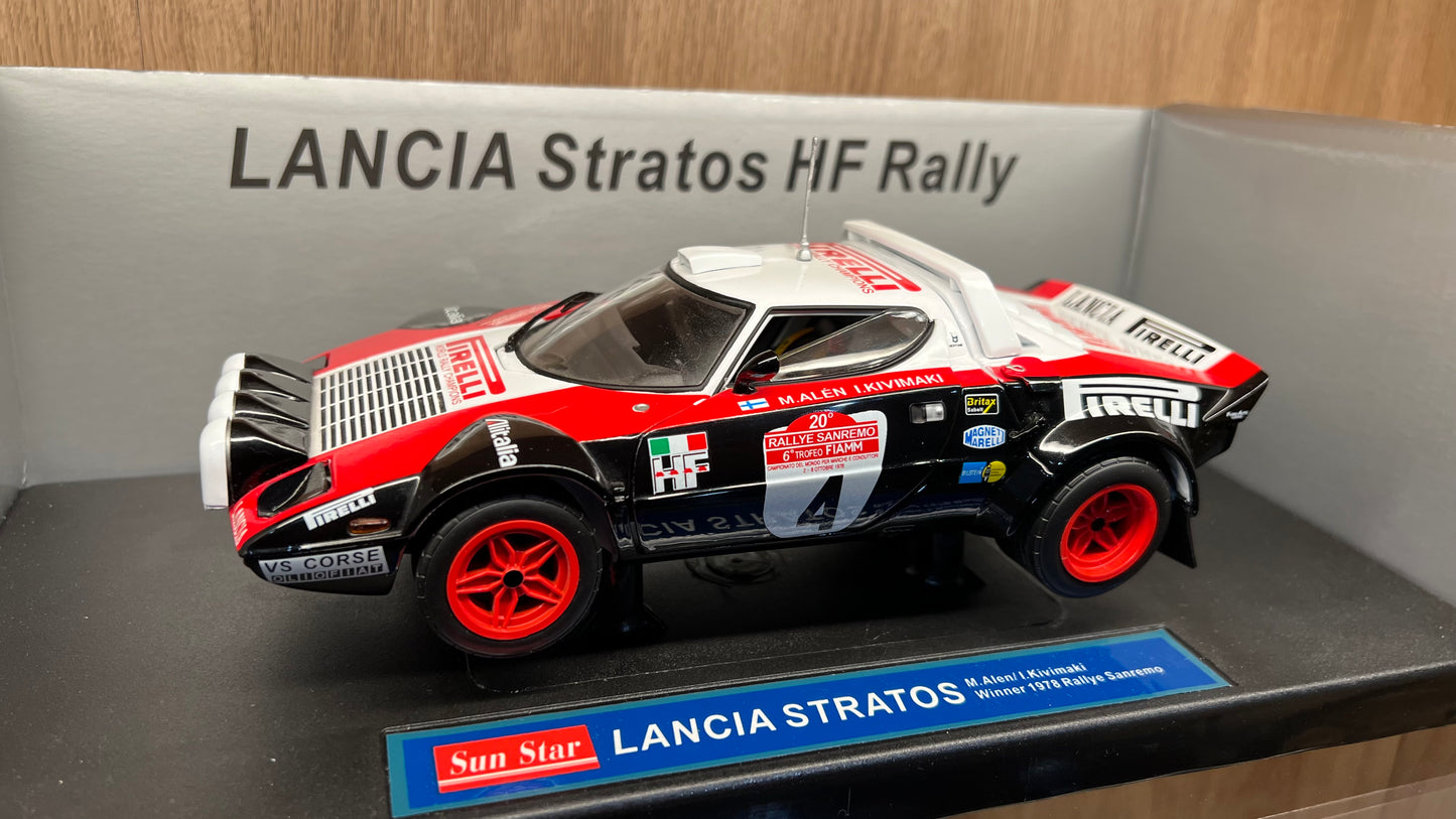 Rare Sun Star 1/18 Die-Cast Lancia Stratos HF Winner Rally Sanremo 1978 Alen Kivimaki w/ Full Openings & Detailed Engine & Interiors