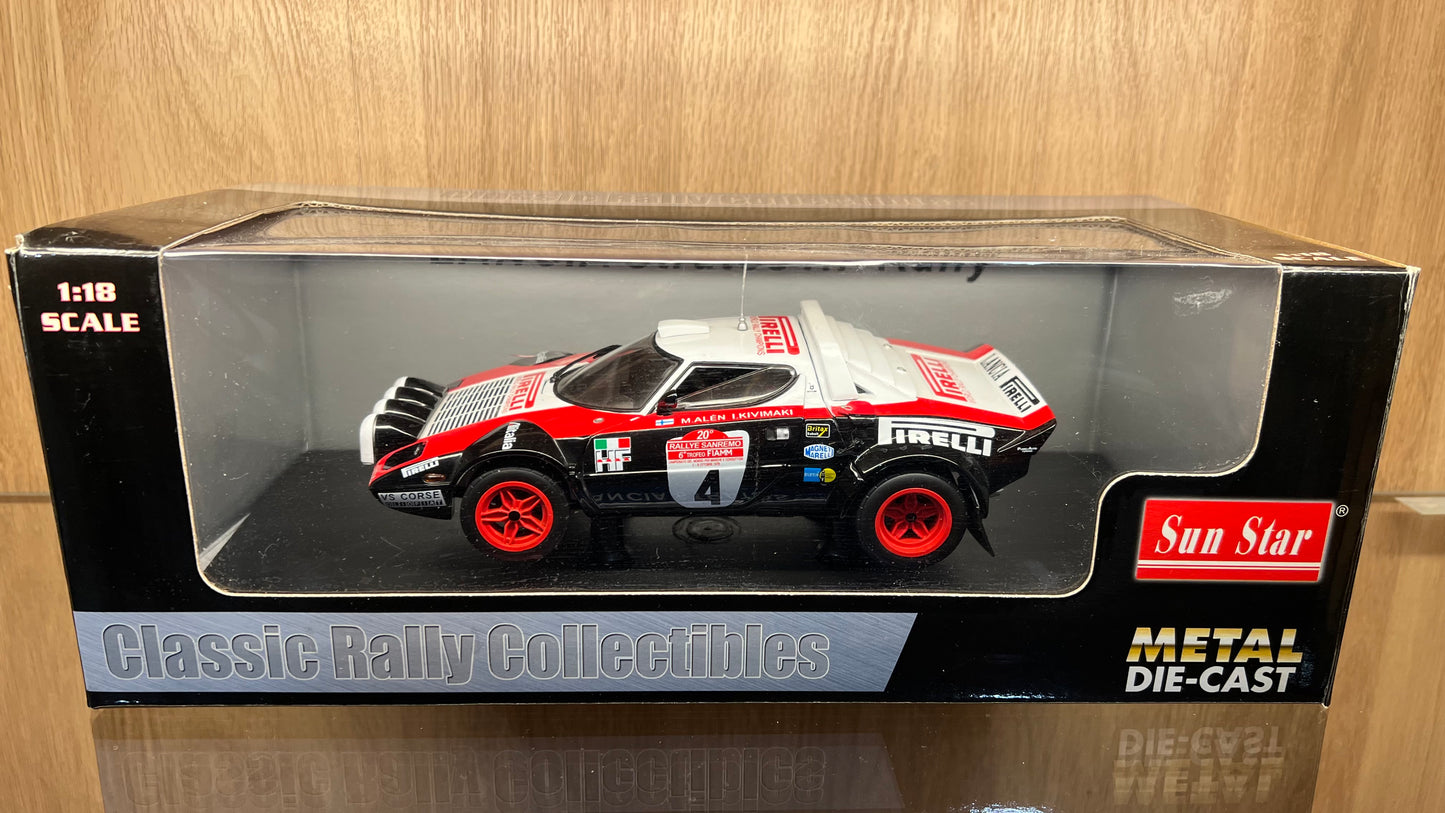 Rare Sun Star 1/18 Die-Cast Lancia Stratos HF Winner Rally Sanremo 1978 Alen Kivimaki w/ Full Openings & Detailed Engine & Interiors