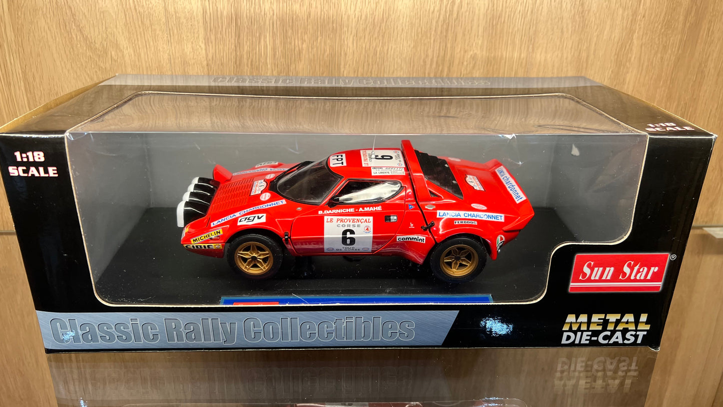Rare Sun Star 1/18 Die-Cast Lancia Stratos HF Winner Rally Tour de Corse 1975 Darniche Mahe w/ Full Openings & Detailed Engine & Interiors