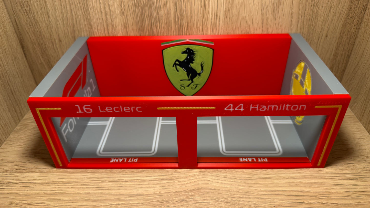 1/64 Scale Ferrari F1 Pit Garage Leclerc & Hamilton for Hot Wheels Spark Burago