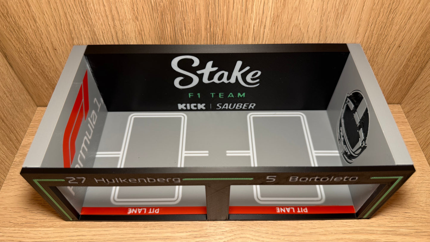 1/64 Stake Sauber F1 Pit Garage Hulkenberg & Bortoleto Hot Wheels Spark Burago