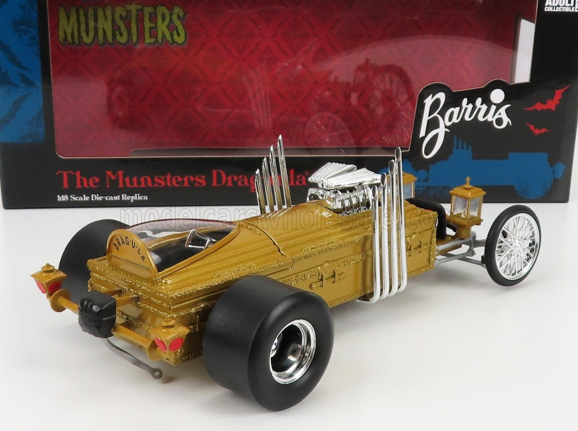 1/18 AUTOWORLD TV SERIES - DRAGSTER THE MUNSTERS DRAGULA - DRACULA - GOLD MET LIMITED EDITION