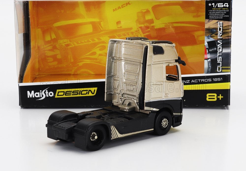 Maisto Design 1:64 Die-Cast Custom Rigs MERCEDES BENZ - ACTROS 1851 MP4 GIGASPACE TRACTOR TRUCK 2-ASSI 2018 - BEIGE BLACK Opening Hood