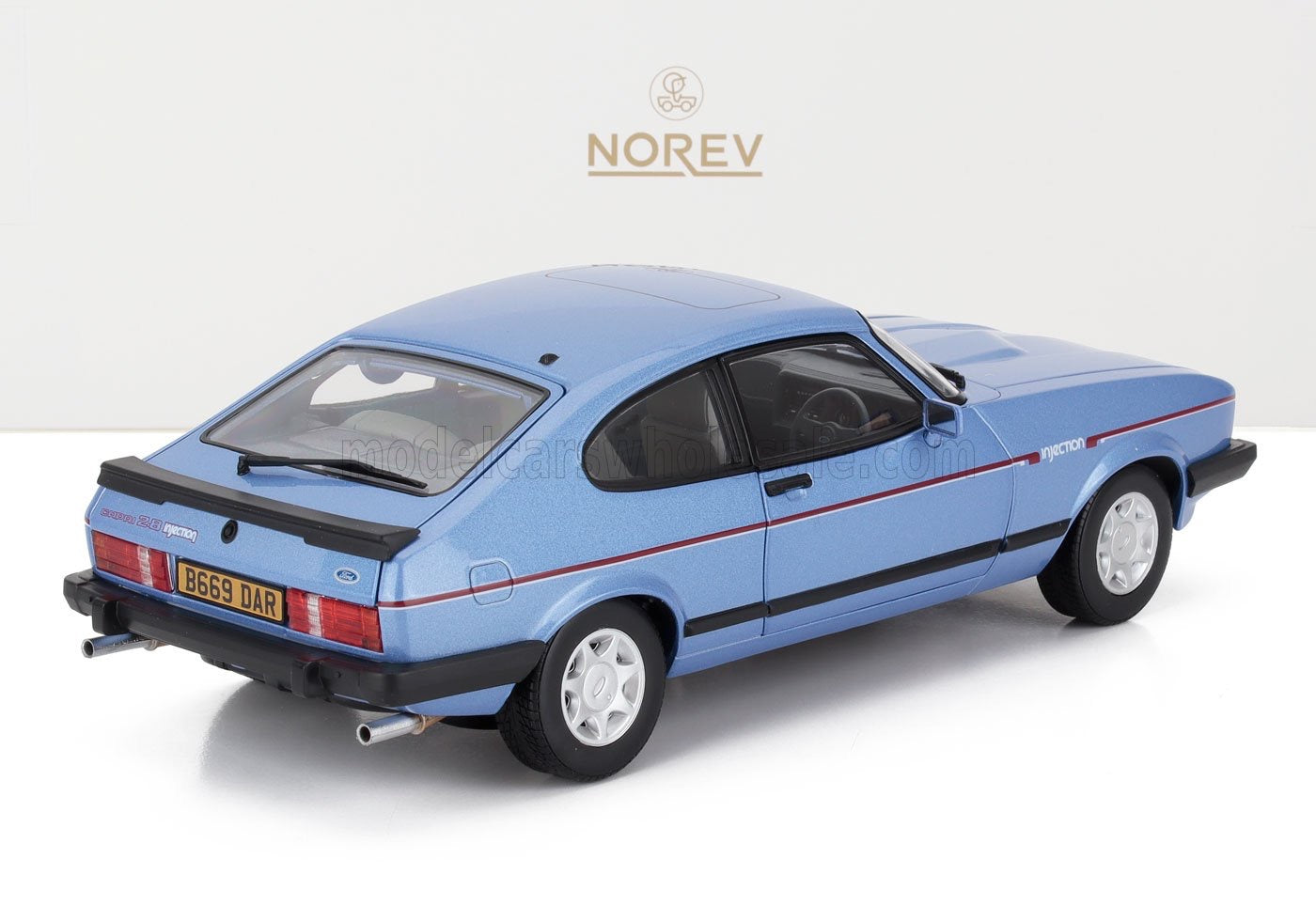 NOREV 1/18 FORD ENGLAND - CAPRI MKIII 2.8 INJECTION RHD 1984 - LIGHT BLUE MET