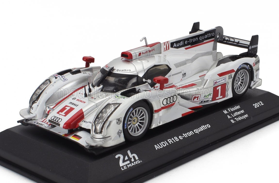 1/43 Atlas IXO Edition AUDI - R18 E-TRON QUATTRO TDi 3.7L TURBO V6 HYBRID TEAM AUDI SPORT JOEST N 1 WINNER 24h LE MANS 2012 ANDRE LOTTER - MARCEL FASSLER - BENOIT TRELUYER - WHITE SILVER RED