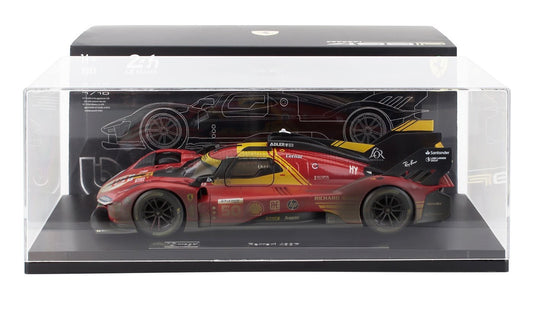 1/18 Burago Signature Die-Cast FERRARI - WITH SHOWCASE - 499P 3.0L TURBO V6 TEAM FERRARI AF CORSE N 50 WINNER 24h LE MANS (AFTER RACE VERSION) 2024 ANTONIO FUOCO - MIGUEL MOLINA - NICKLAS NIELSEN