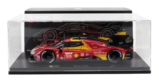 1/18 Burago Signature Die-Cast FERRARI - 499P 3.0L TURBO V6 TEAM FERRARI AF CORSE N 51 3rd 24h LE MANS 2024 ALESSANDRO PIER GUIDI - JAMES CALADO - ANTONIO GIOVINAZZI - CON VETRINA - WITH SHOWCASE