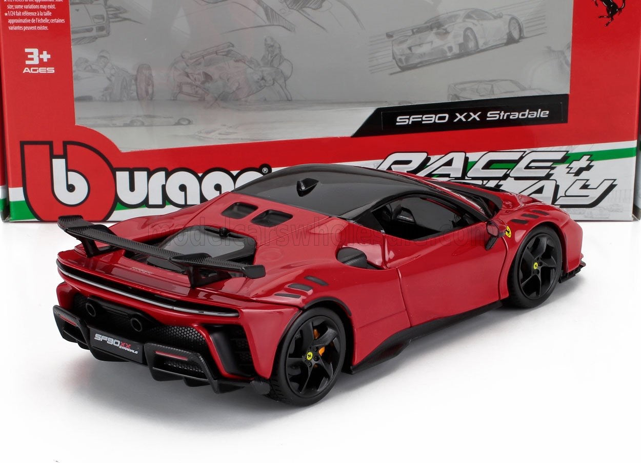 1/24 BURAGO Die-Cast FERRARI - SF90 XX STRADALE Supercar 2024 - RED w/ Openings