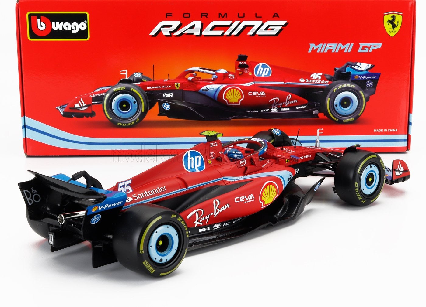 1/18 FERRARI - F1 SF-24 TEAM SCUDERIA FERRARI N 55 5th MIAMI GP 2024 CARLOS SAINZ - RED BLACK LIGHT BLUE