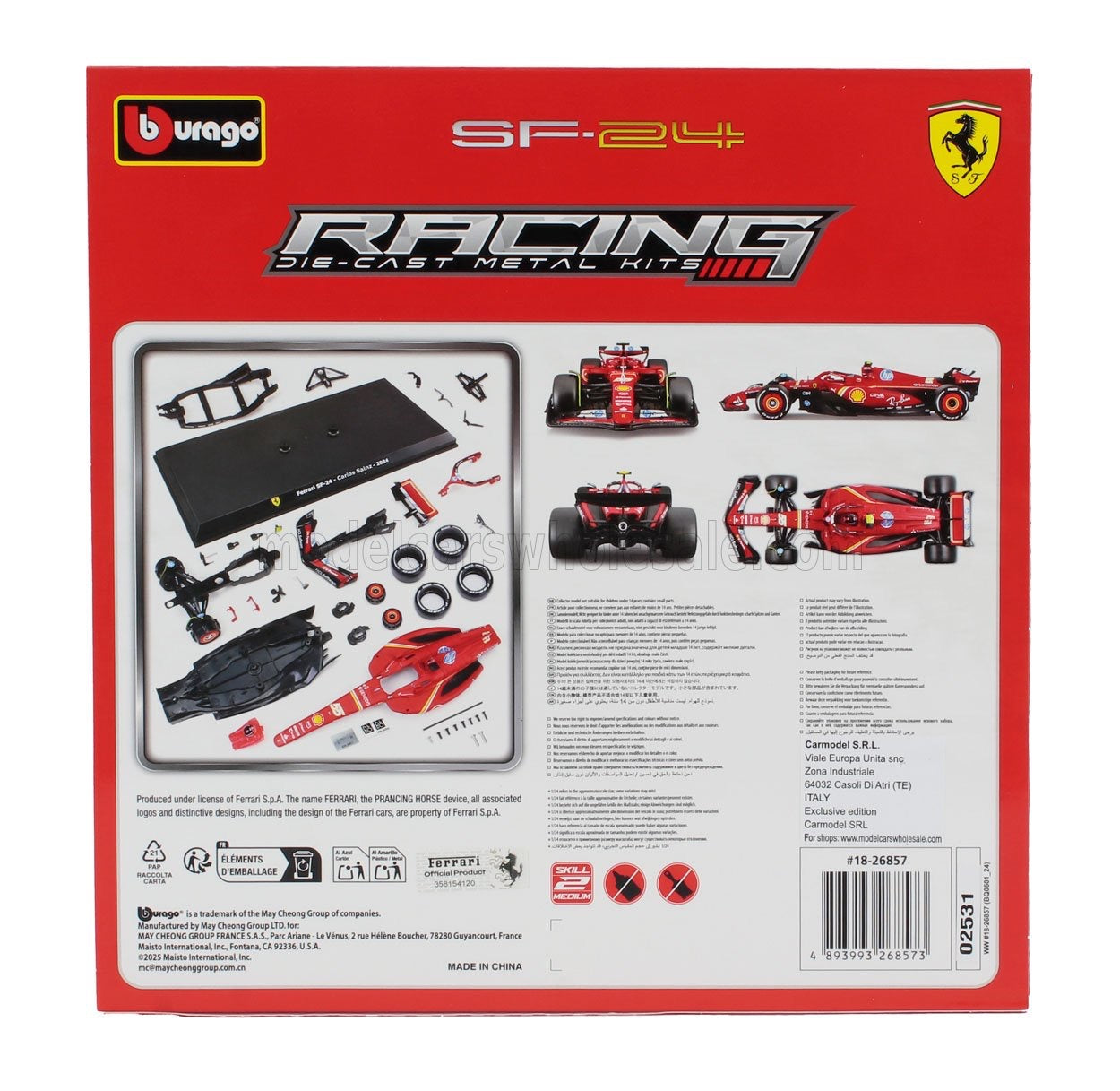 1/24 BURAGO FERRARI - F1 SF-24 TEAM SCUDERIA FERRARI N 55 SEASON 2024 CARLOS SAINZ - RED BLACK