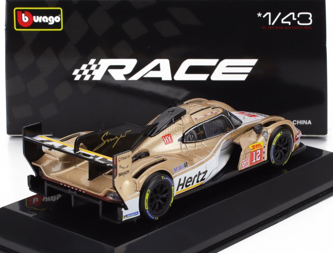 Burago 1/43 Signature PORSCHE - 963 9RD 4.6L TURBO V8 TEAM HERTZ JOTA N 12 24h LE MANS 2024 WILL STEVENS - NORMAN NATO - CALLUM ILOTT - WHITE GOLD w/ CASE
