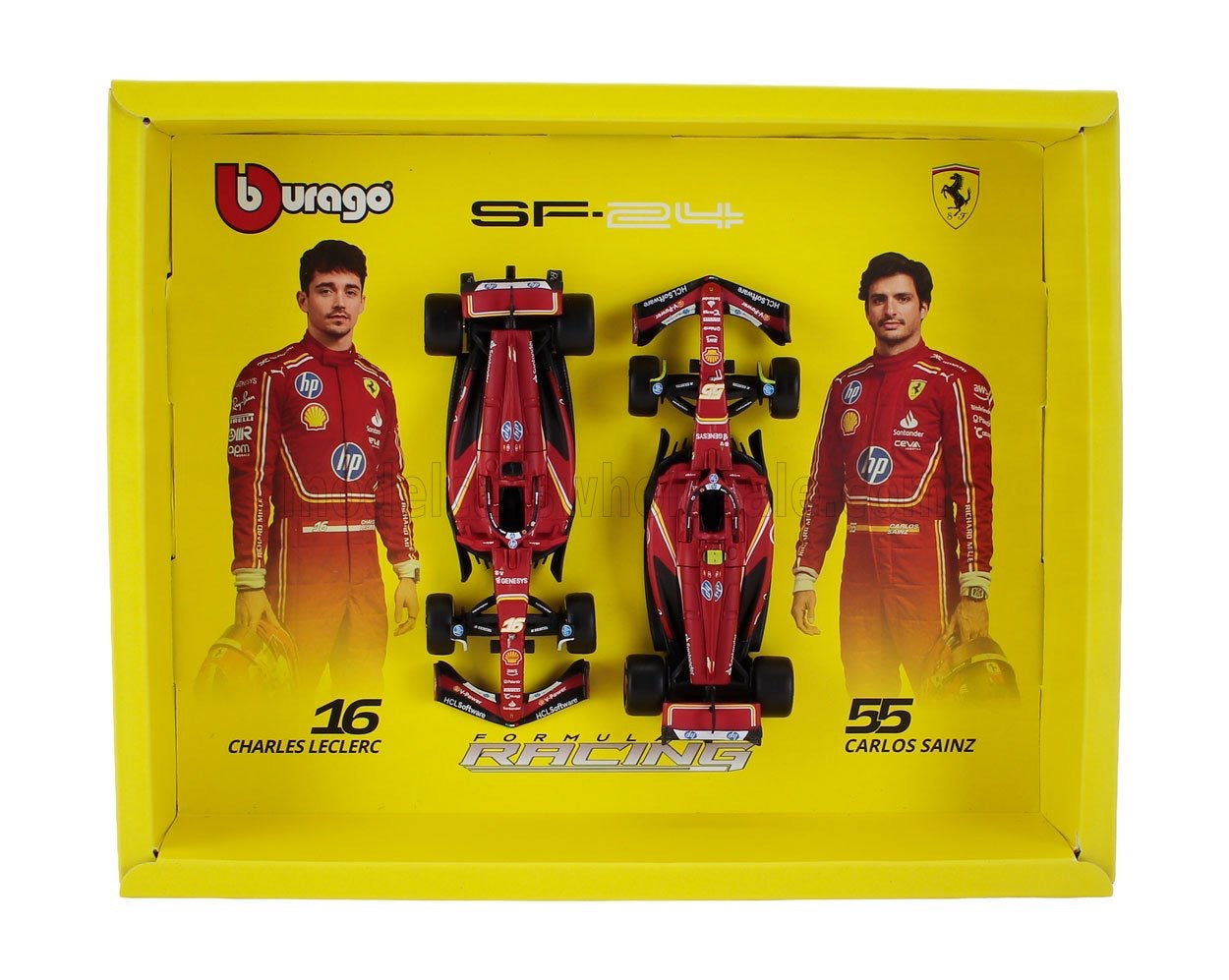 1/43 BURAGO FERRARI - SET F1 2X SF-24 TEAM SCUDERIA FERRARI N 16 SEASON 2024 CHARLES LECLERC + N 55 CARLOS SAINZ - RED BLACK