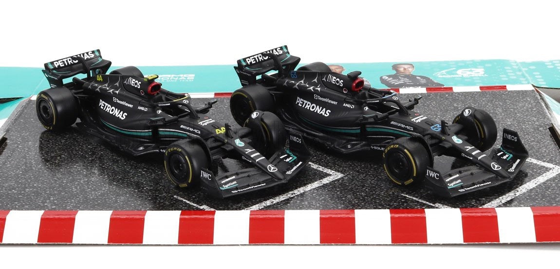 1/43 BURAGO MERCEDES GP - SET F1 2X W14 TEAM MERCEDES-AMG PETRONAS FORMULA ONE N 44 SEASON 2023 LEWIS HAMILTON + N 63 SEASON 2023 GEORGE RUSSELL