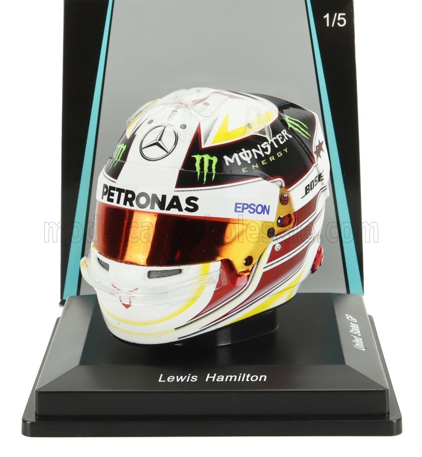 1/5 SPARK-MODEL BELL HELMET - CASCO HELMET F1 LEWIS HAMILTON WORLD CHAMPION TEAM AMG PETRONAS W06 N 44 WINNER USA GP 2015 - WHITE PURPLE