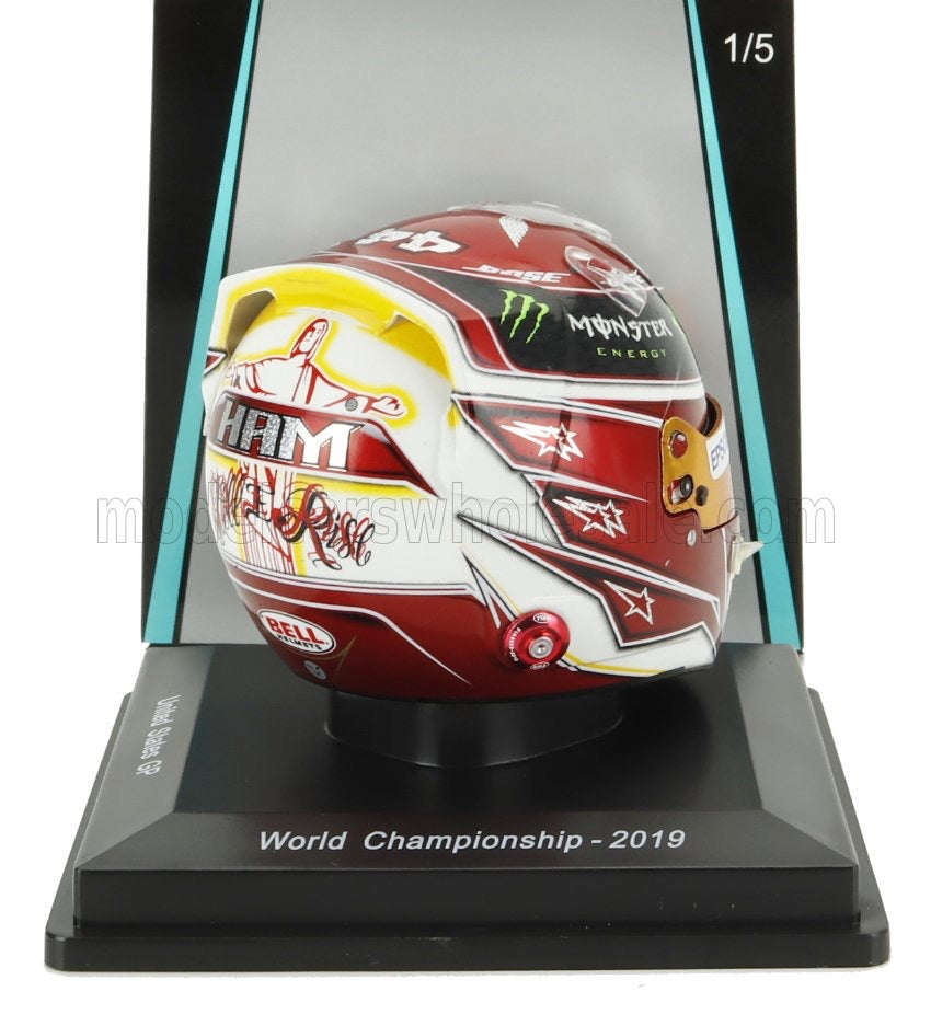 1/5 SPARK-MODEL BELL HELMET - CASCO HELMET F1 LEWIS HAMILTON WORLD CHAMPION TEAM AMG PETRONAS W10 N 44 2nd USA GP 2019 - RED WHITE