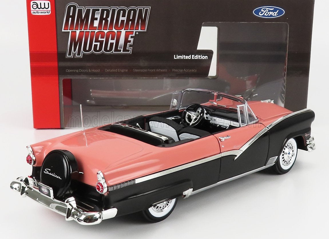 1/18 AUTOWORLD FORD USA - FAIRLANE SUNLINER CABRIOLET OPEN 1956 - BLACK PINK LIMITED EDITION