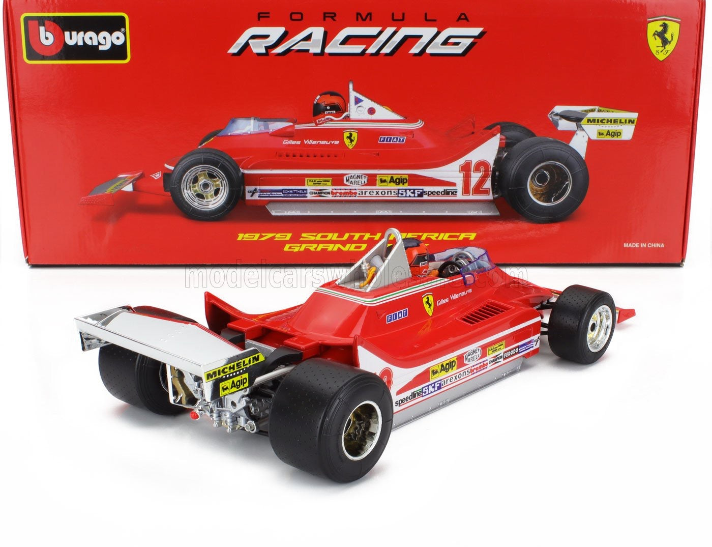 1/18 BURAGO FERRARI - F1 312T4 N 12 WINNER SOUTH AFRICA GP KYALAMI (WITH PILOT) 1979 GILLES VILLENEUVE - RED