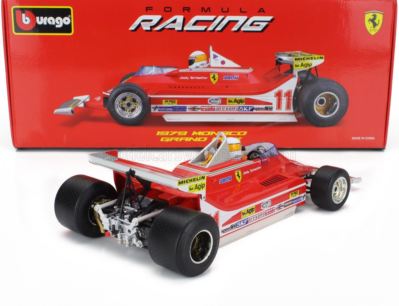 1/18 BURAGO FERRARI - F1 312T4 SHORT TAIL N 11 WINNER MONACO GP JODY SCHECKTER (WITH PILOT) 1979 WORLD CHAMPION - RED