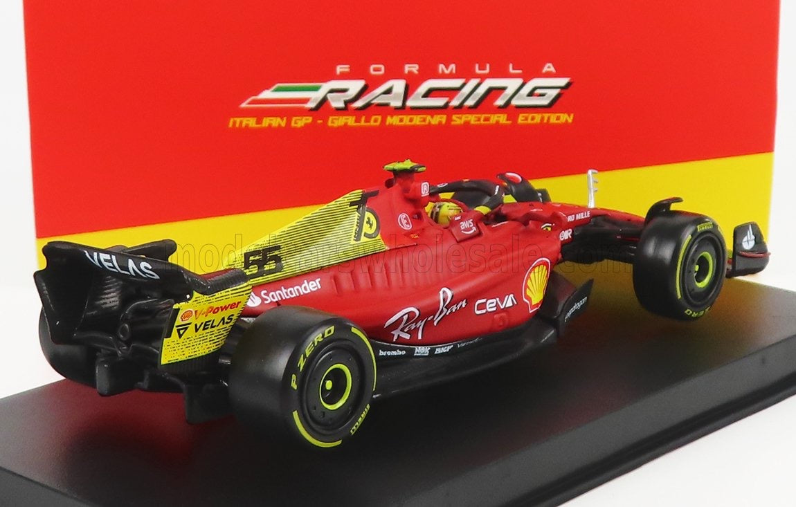 1/43 BURAGO FERRARI - F1-75 SCUDERIA FERRARI N 55 4th MONZA GP 2022 CARLOS SAINZ WITH DRIVER AND SHOWCASE (Copy)