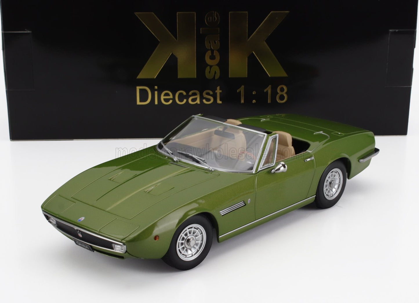 1/18 KK-SCALE MASERATI - GHIBLI SPIDER CABRIOLET OPEN 1970 - SPOKED RIMS - CERCHIO A RAGGIO - GREEN