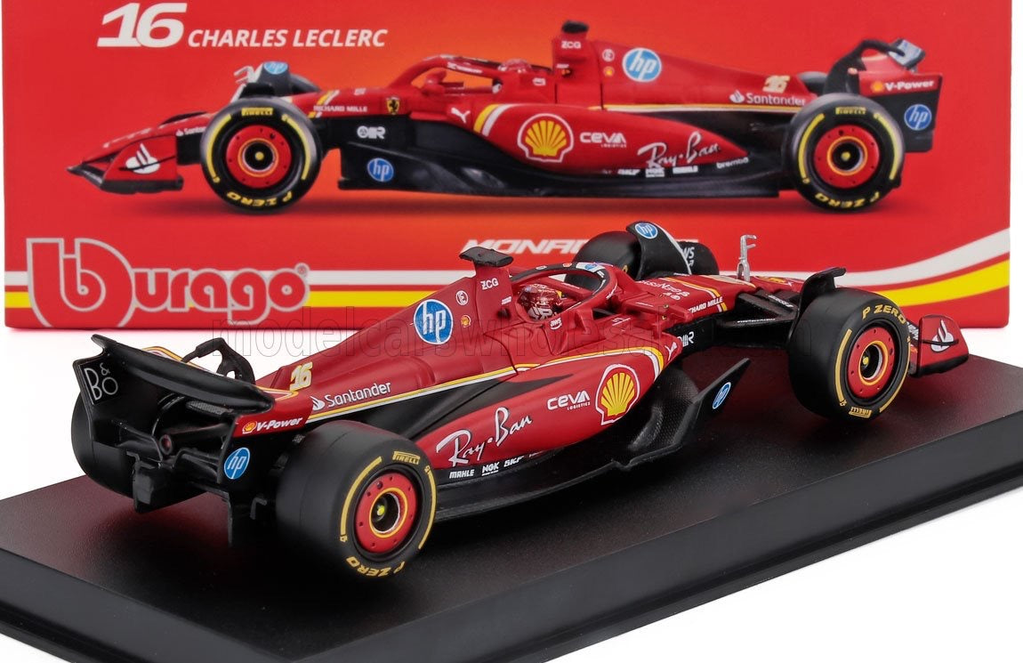 Burago 1/43 SIGNATURE FERRARI - F1 SF-24 TEAM SCUDERIA FERRARI N 16 WINNER MONACO GP 2024 CHARLES LECLERC - WITH PILOT AND SHOWCASE