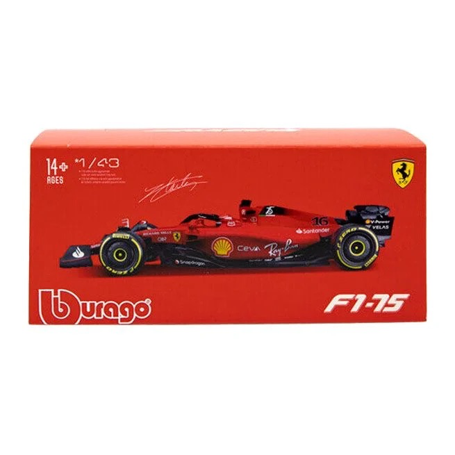 1/43 BURAGO FERRARI - F1-75 SCUDERIA FERRARI N 16 WINNER AUSTRALIAN GP 2022 CHARLES LECLERC WITH DRIVER AND SHOWCASE