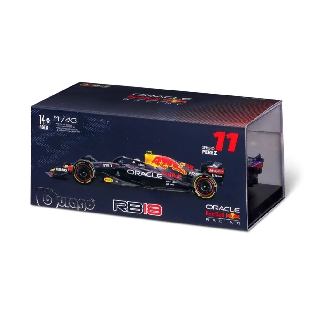 Burago 1/43 Signature F1 Red Bull RB18 w/ Driver #11 Sergio Perez in Display Case