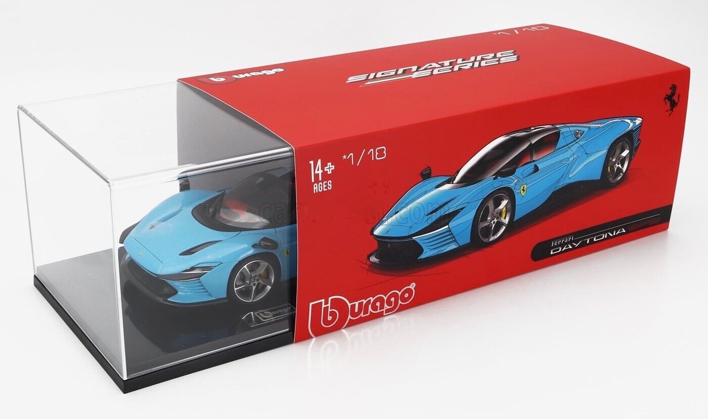 Burago 1/18 Signature Die-Cast Ferrari DAYTONA SP3 TARGA '22 Baby Blue Deluxe Case 1/500