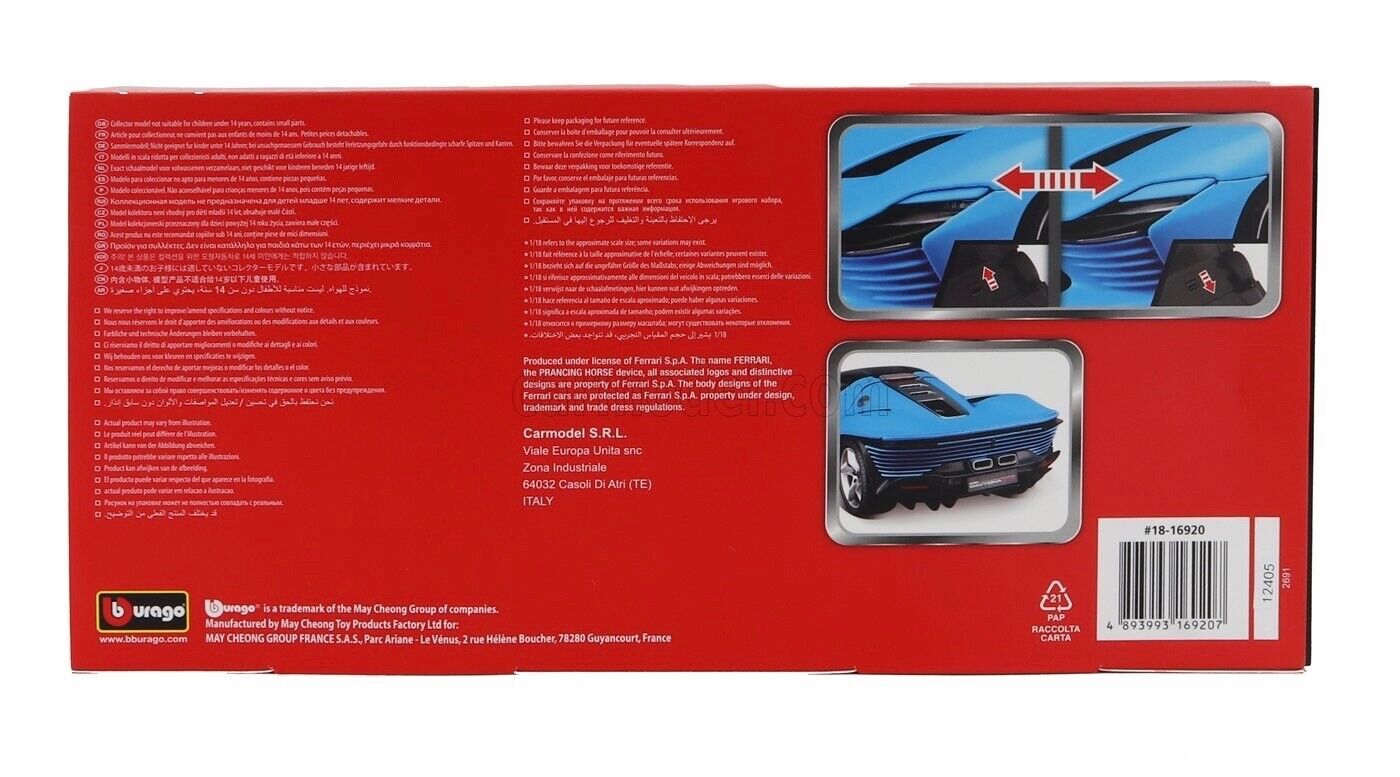Burago 1/18 Signature Die-Cast Ferrari DAYTONA SP3 TARGA '22 Baby Blue