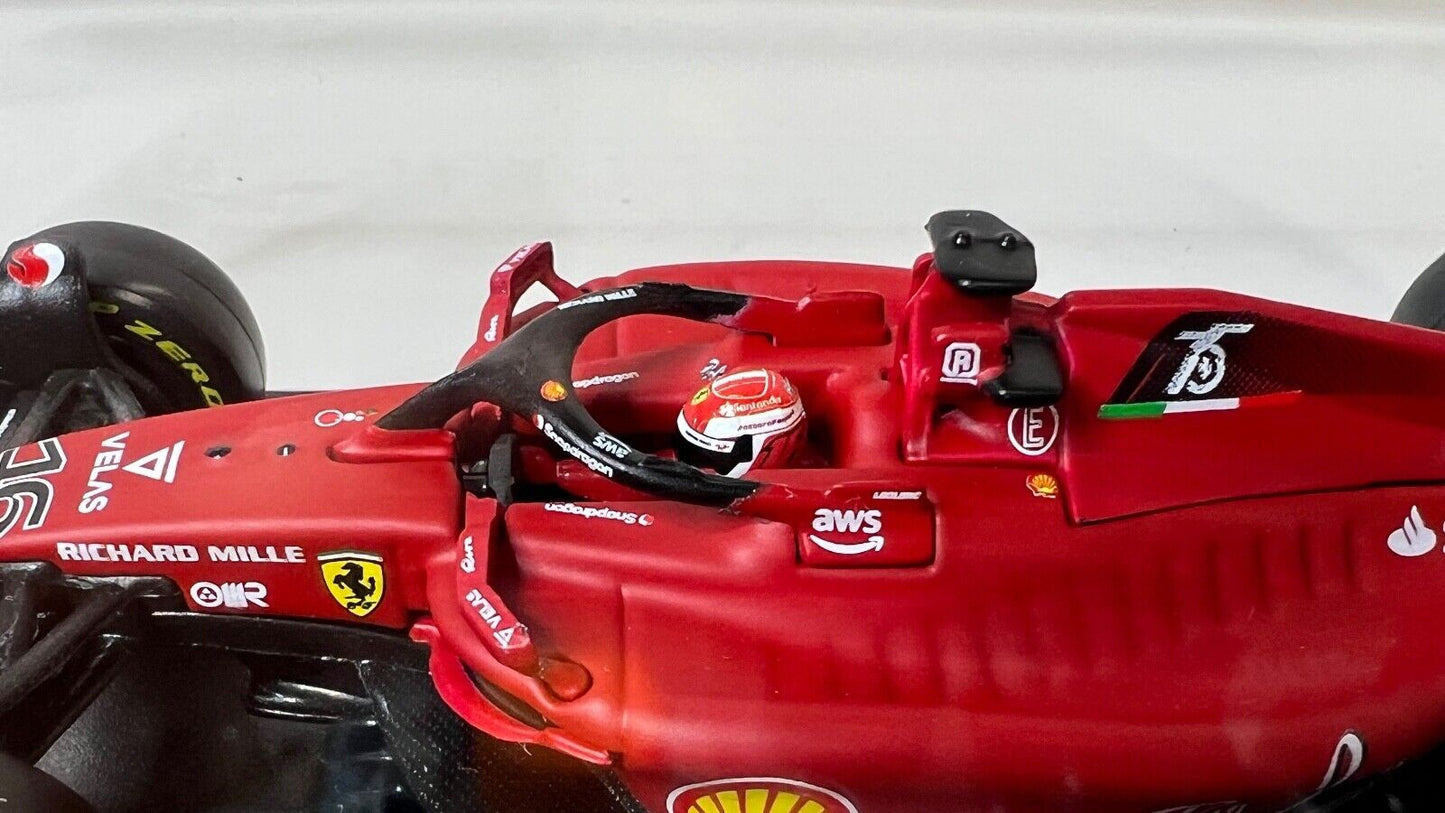 1/43 BURAGO FERRARI - F1-75 SCUDERIA FERRARI N 16 WINNER AUSTRALIAN GP 2022 CHARLES LECLERC WITH DRIVER AND SHOWCASE