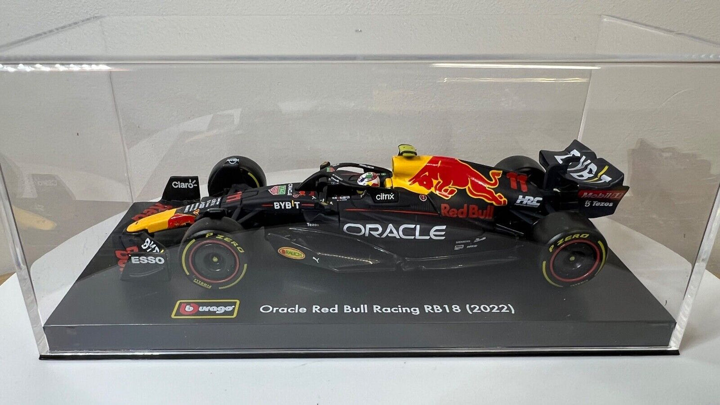 Burago 1/43 Signature F1 Red Bull RB18 w/ Driver #11 Sergio Perez in Display Case