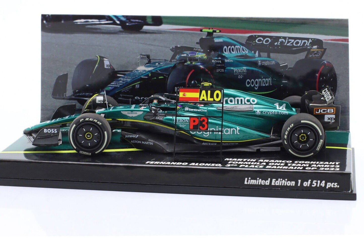 MINICHAMPS 1/43 ASTON MARTIN F1 AMR23 #14 3rd BAHRAIN GP 2023 FERNANDO ALONSO 99th PODIUM LIMITED EDITION 1 OF 514