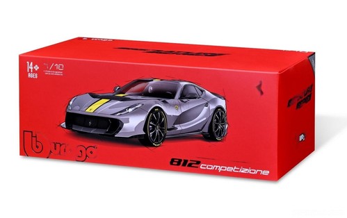1/18 BURAGO FERRARI - 812 COMPETIZIONE 2021 - GRIGIO COBURN YELLOW - GREY MET