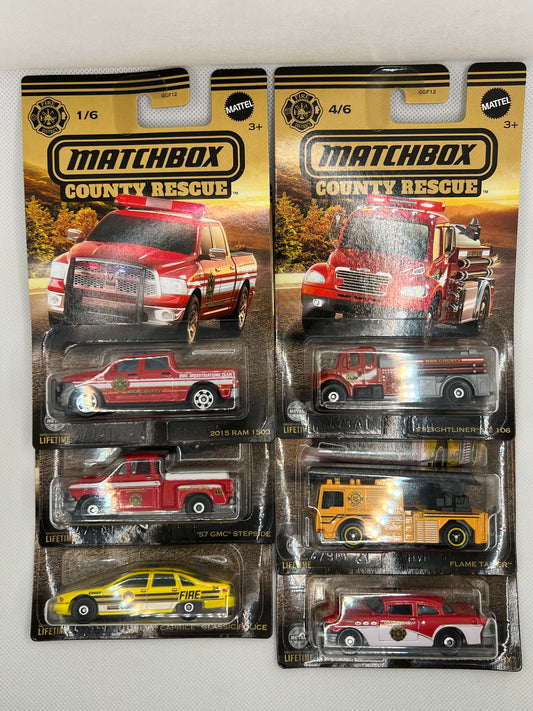 Matchbox 1/64 2023 County Rescue Complete Set of 6 Dodge RAM Chevy Freightliner