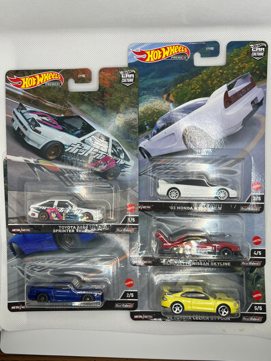 How Wheels 1/64 Premium 2022 Mountain Drifters Toyota AE86 Celica Honda Nissan GT-R