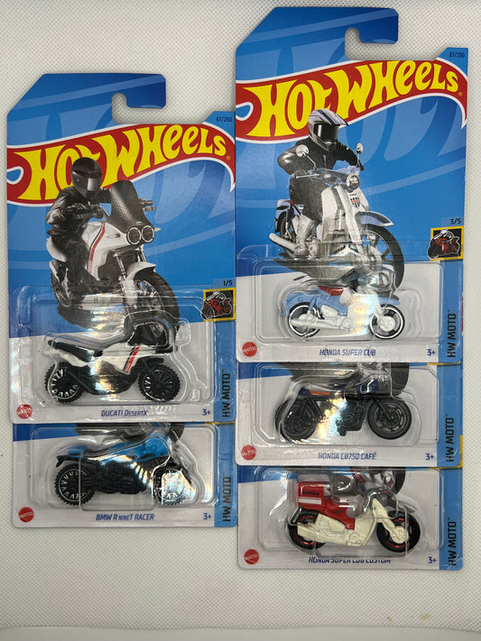 How Wheels 1/64 Mainline 2023 Moto Complete Set Honda CB750 CAFE BMW Ducati Desert X
