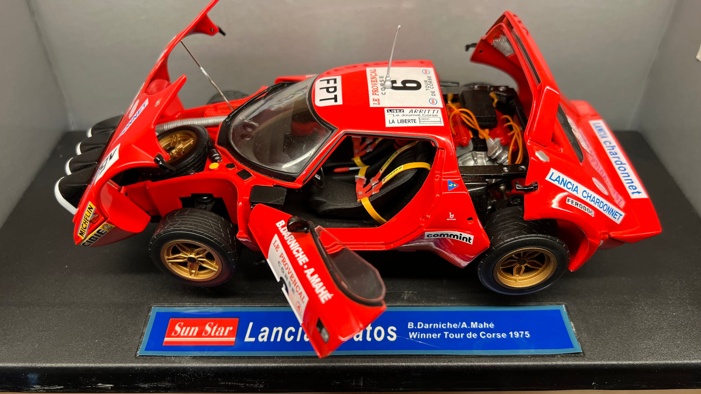 Rare Sun Star 1/18 Die-Cast Lancia Stratos HF Winner Rally Tour de Corse 1975 Darniche Mahe w/ Full Openings & Detailed Engine & Interiors