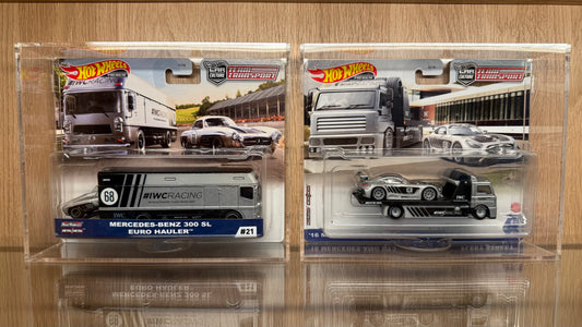 Hot Wheels Premium Team Transport IWC #21 Mercedes-Bnez 300 SL & #48 AMG GT3 Set In Acrylic Display Case