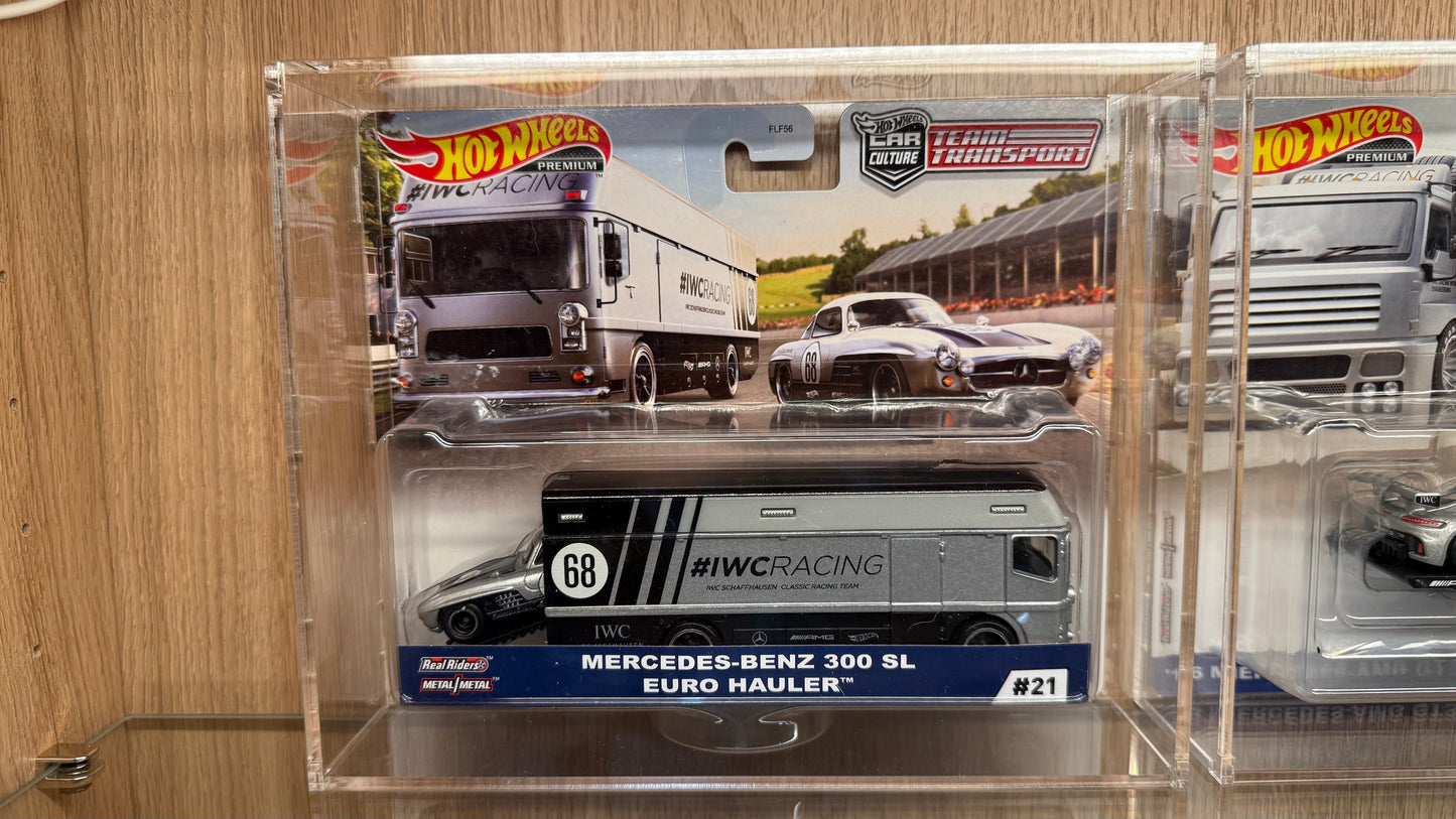 Hot Wheels Premium Team Transport IWC #21 Mercedes-Bnez 300 SL & #48 AMG GT3 Set In Acrylic Display Case