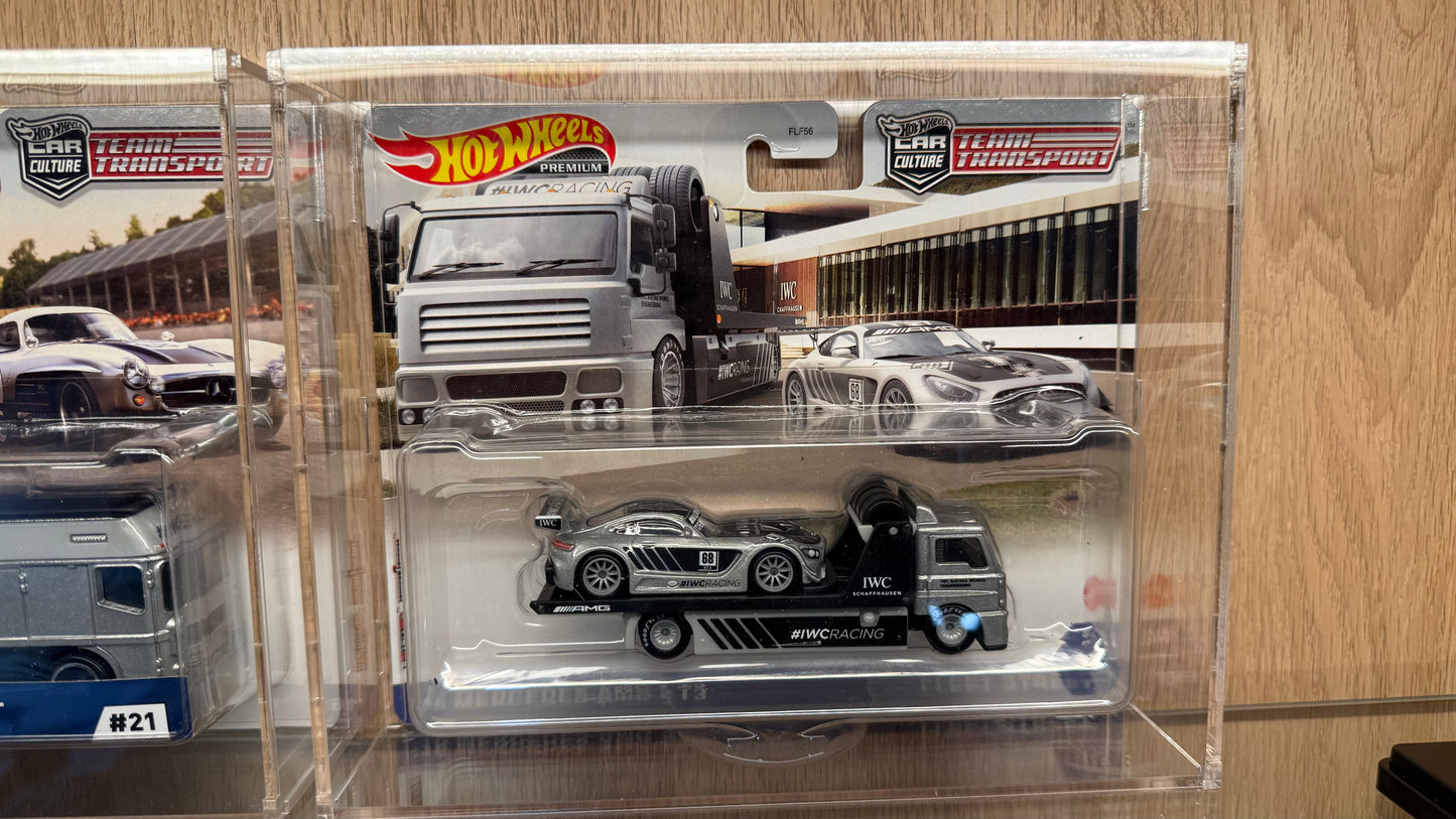 Hot Wheels Premium Team Transport IWC #21 Mercedes-Bnez 300 SL & #48 AMG GT3 Set In Acrylic Display Case