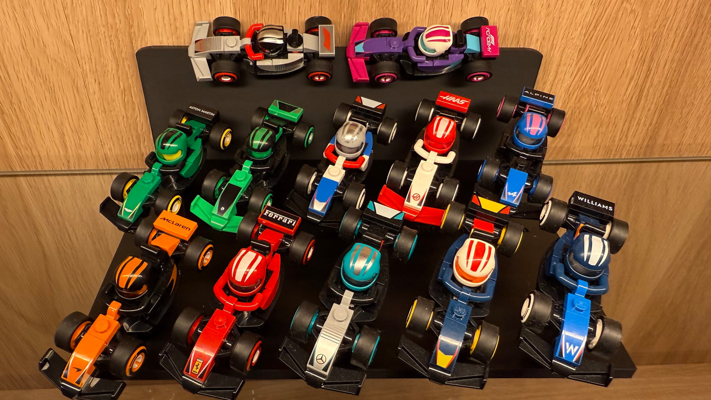 Lego Minifigures F1 Cars Full Set w/ Custom Display Stands in Current Constructor's Championship Standings!