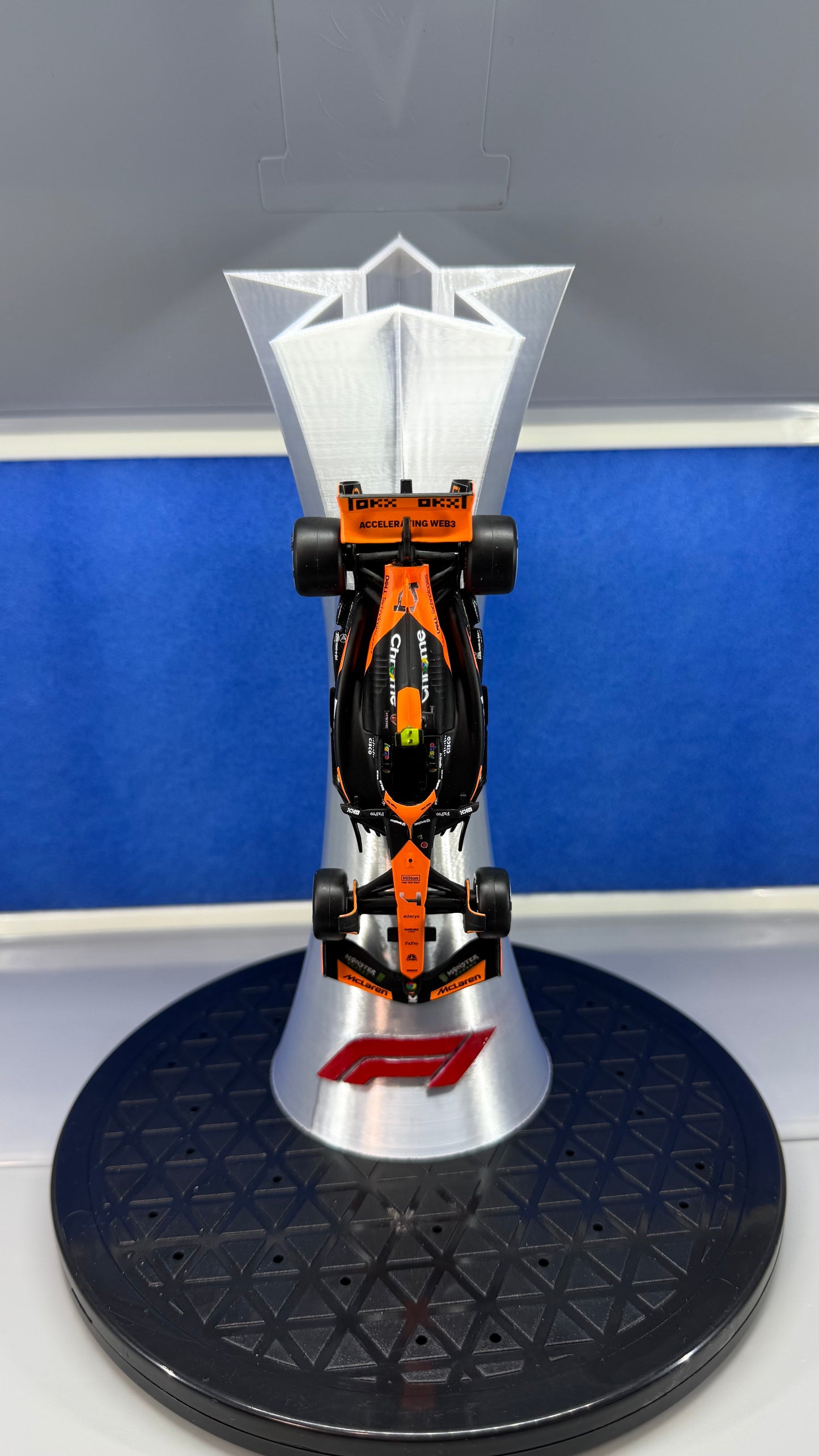 1/43 Die-Cast McLaren F1 MCL38 #4 Lando Norris Winner Miami GP 2024 on Custom Trophy Display Stand