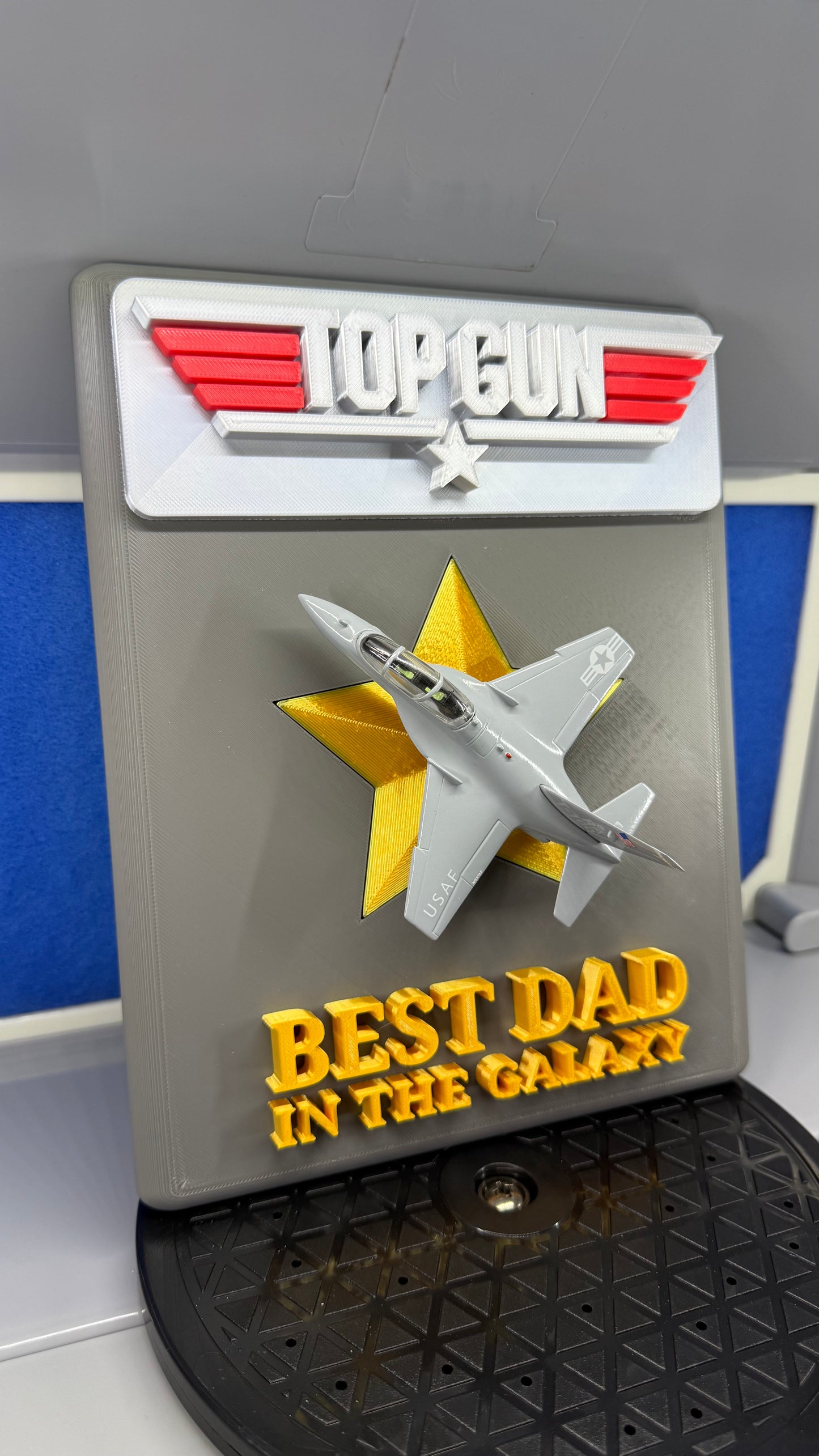 1/100 Alenia Aermacchi T-100 ITS Trainer Mounted on a Custom CAD Full Colour 3D Printed Top Gun Trophy