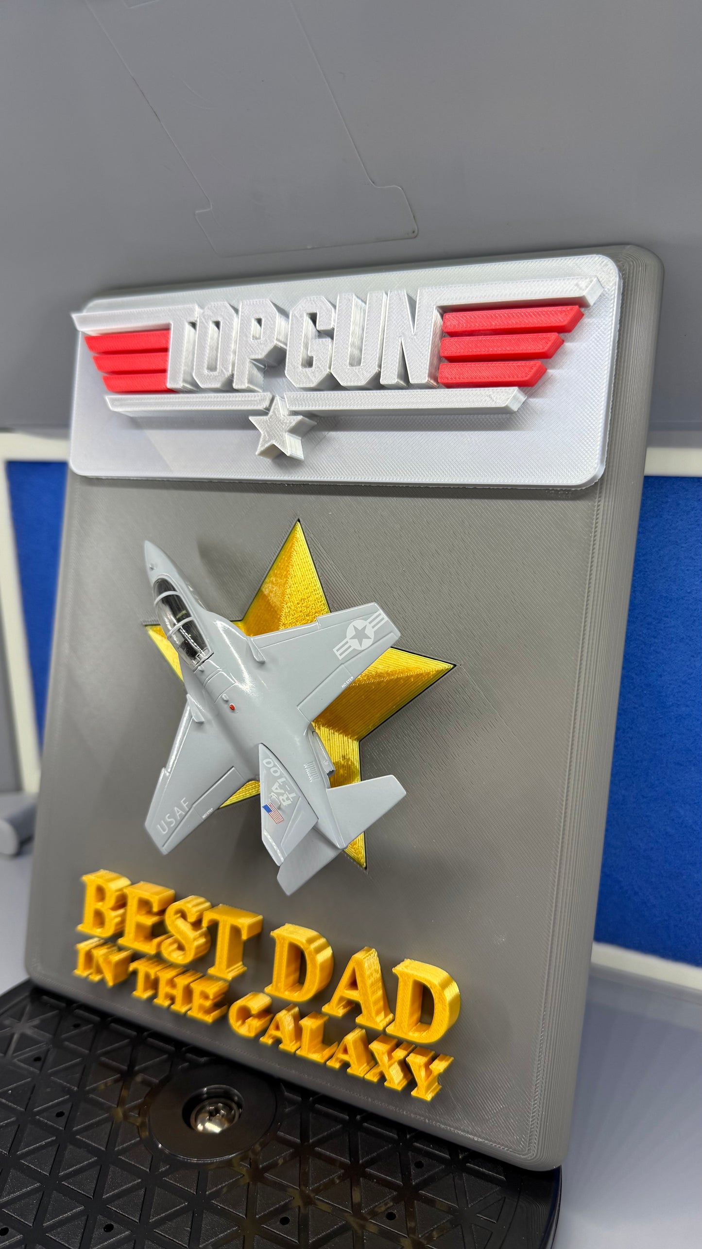 1/100 Alenia Aermacchi T-100 ITS Trainer Mounted on a Custom CAD Full Colour 3D Printed Top Gun Trophy
