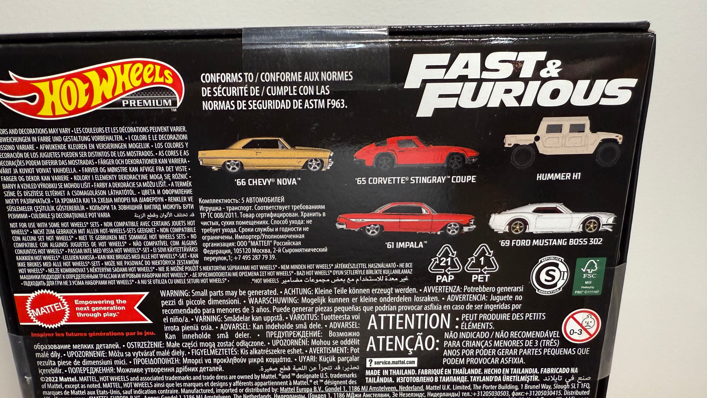 Hot Wheels Premium Fast & Furious 8 Chevy Corvette Impala Ford Mustang 5 Car Box Set MINT!