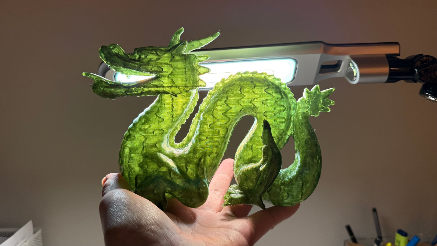 3D Printed Replica Ming Dynasty Jade Dragon in Special Translucent PETG Material 22cm X 9cmX 18cm