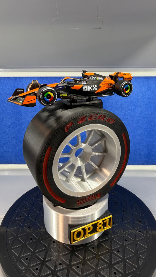1/43 Die-Cast McLaren F1 MCL38 #81 Oscar Piastri on Custom Pole Position Trophy Display Stand