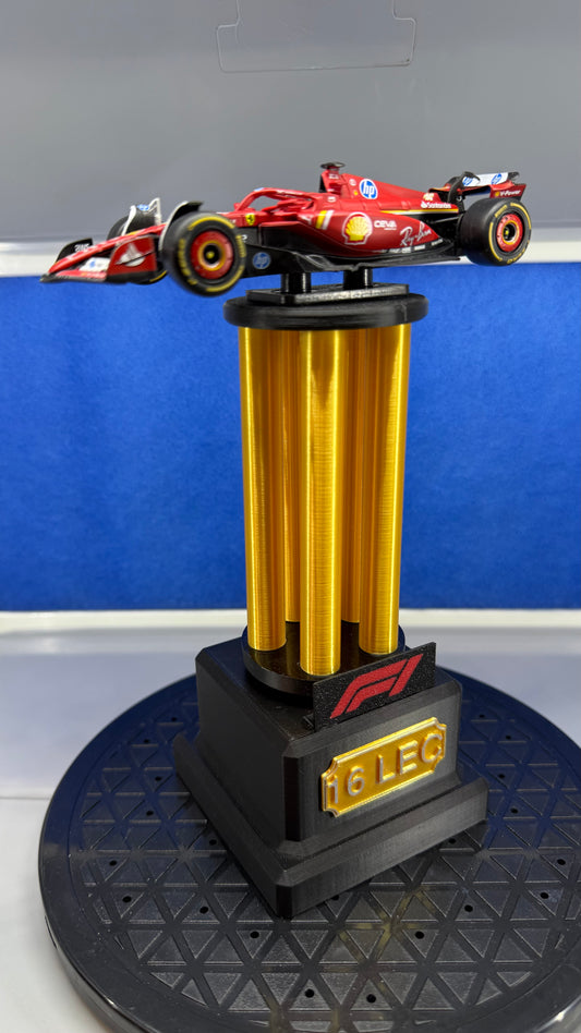 1/43 Die-Cast Ferrari F1 #16 Charles Leclerc on Custom 3D Printed Winner’s Trophy Display Stand