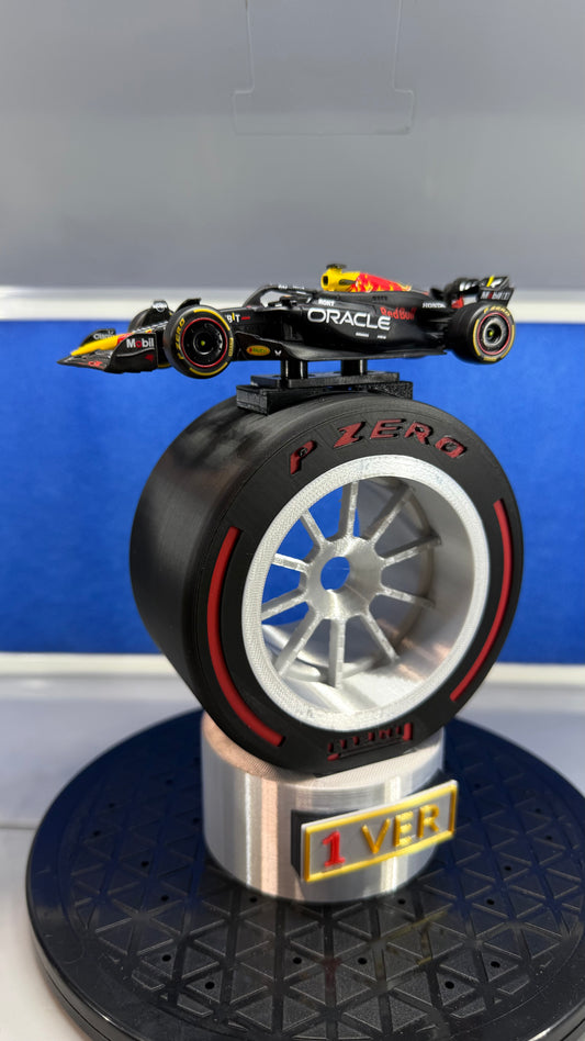 1/43 Die-Cast Red Bull F1 #1 Max Verstappen on Custom Pole Position Trophy Display Stand (Copy)