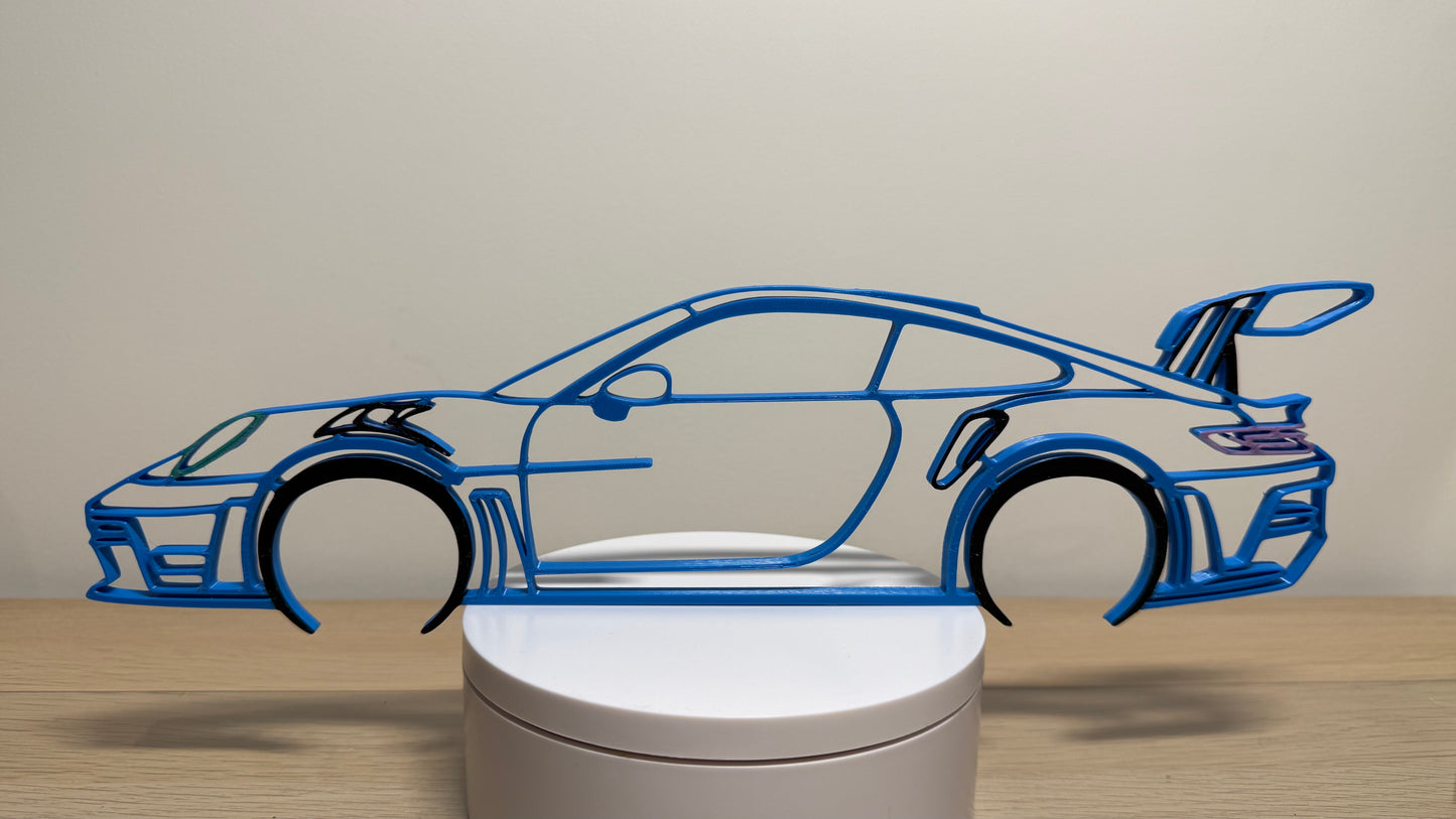 Full 4 colour 3D Printed Porsche 911 (992) GT3 RS Silhouette Wall Art 30X7.5cm Approx.